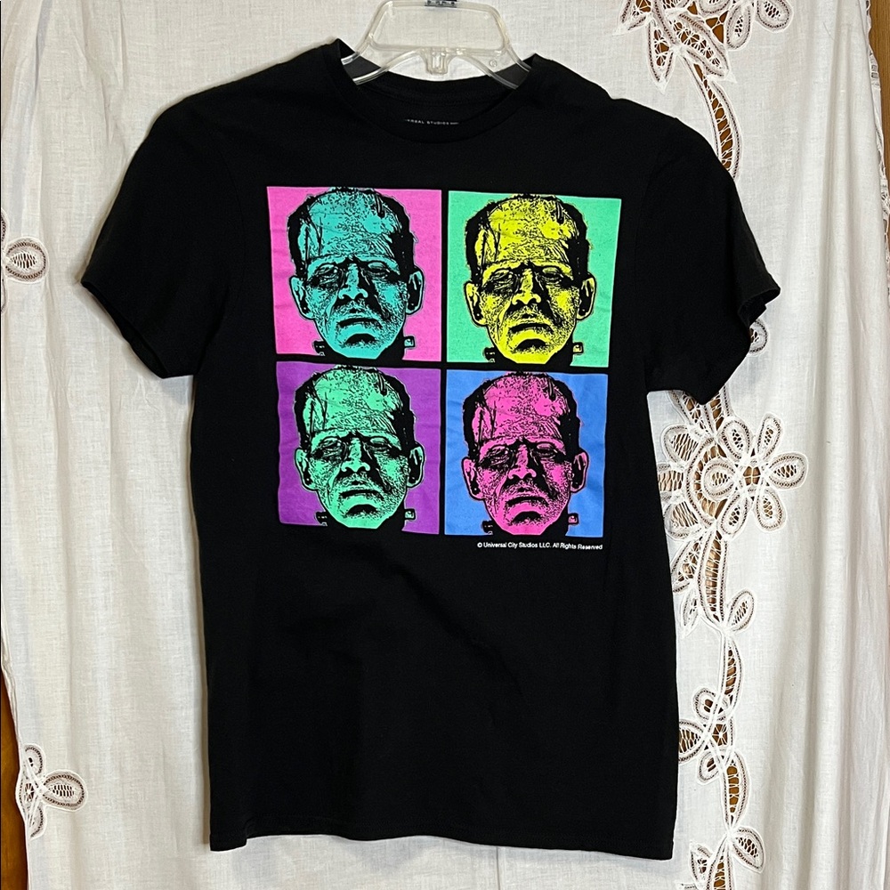 Universal Studios Frankenstein Milticolor Neon Graphic Tee in Black